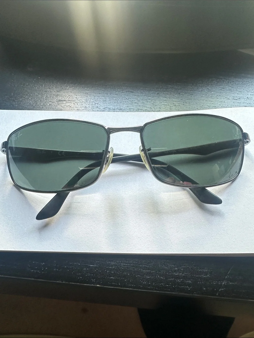 Ray-Ban Metal Rectangle Sunglasses Green Lenses original case